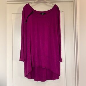 Taillissime Fuchsia 3/4 Sleeve Tunic Top W Zipper Shoulder & Rivets Sz 2X 26/ 28
